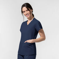 AURA Women's Allure V-Neck 2 Pocket Scrub Top Navy side view
