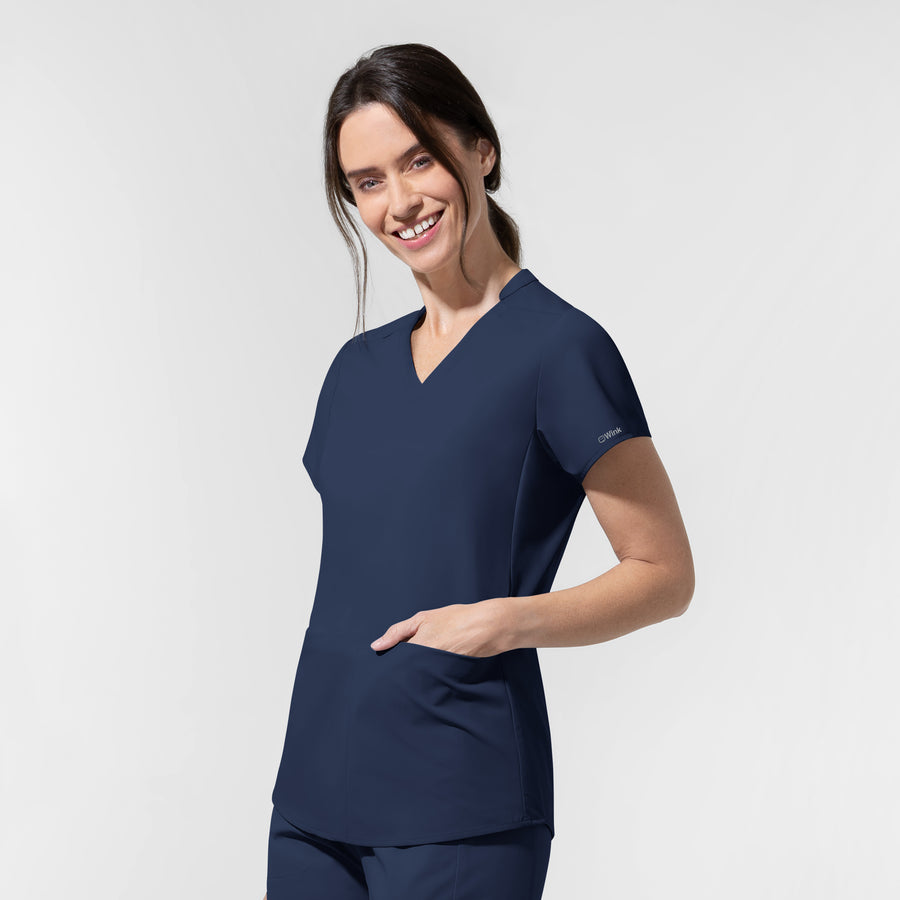 AURA Women's Allure V-Neck 2 Pocket Scrub Top Navy side view