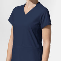 AURA Women's Allure V-Neck 2 Pocket Scrub Top Navy side detail 2