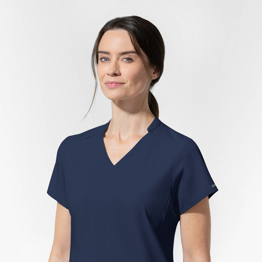 AURA Women's Allure V-Neck 2 Pocket Scrub Top Navy back detail
