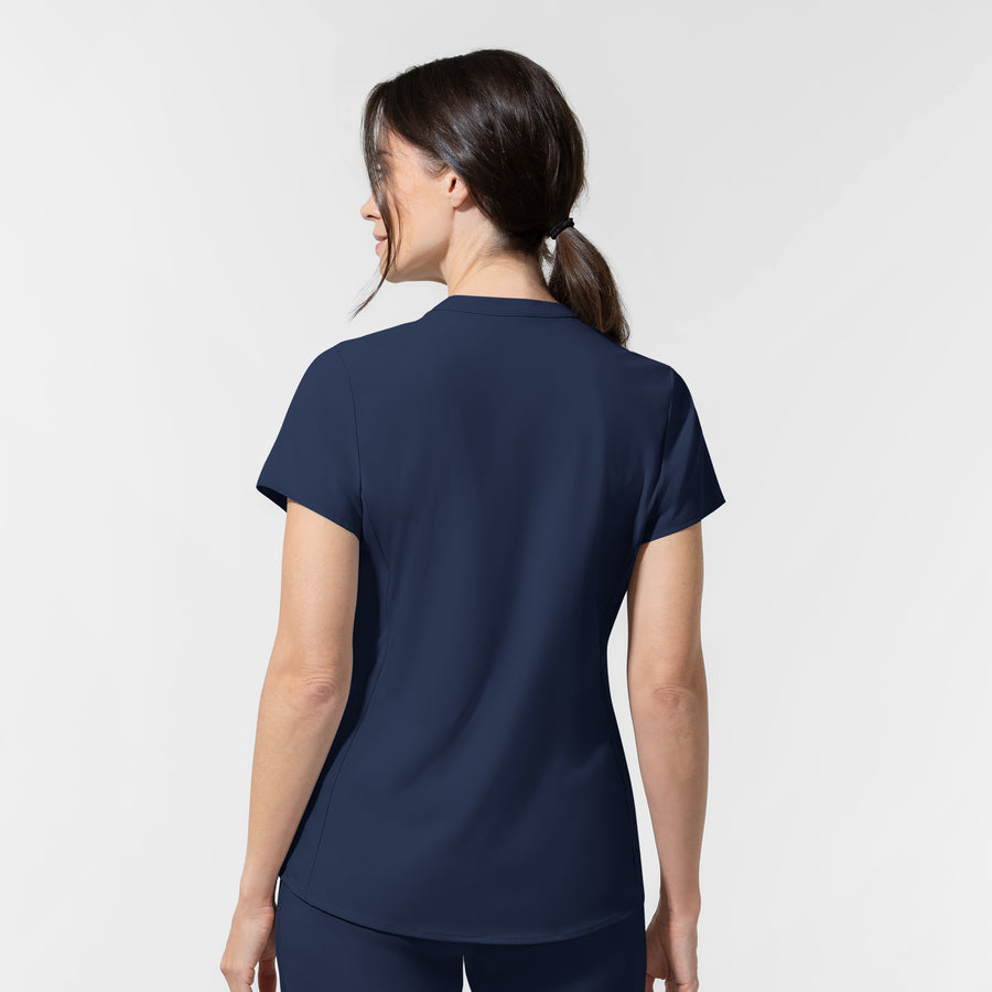 AURA Women's Allure V-Neck 2 Pocket Scrub Top Navy back view
