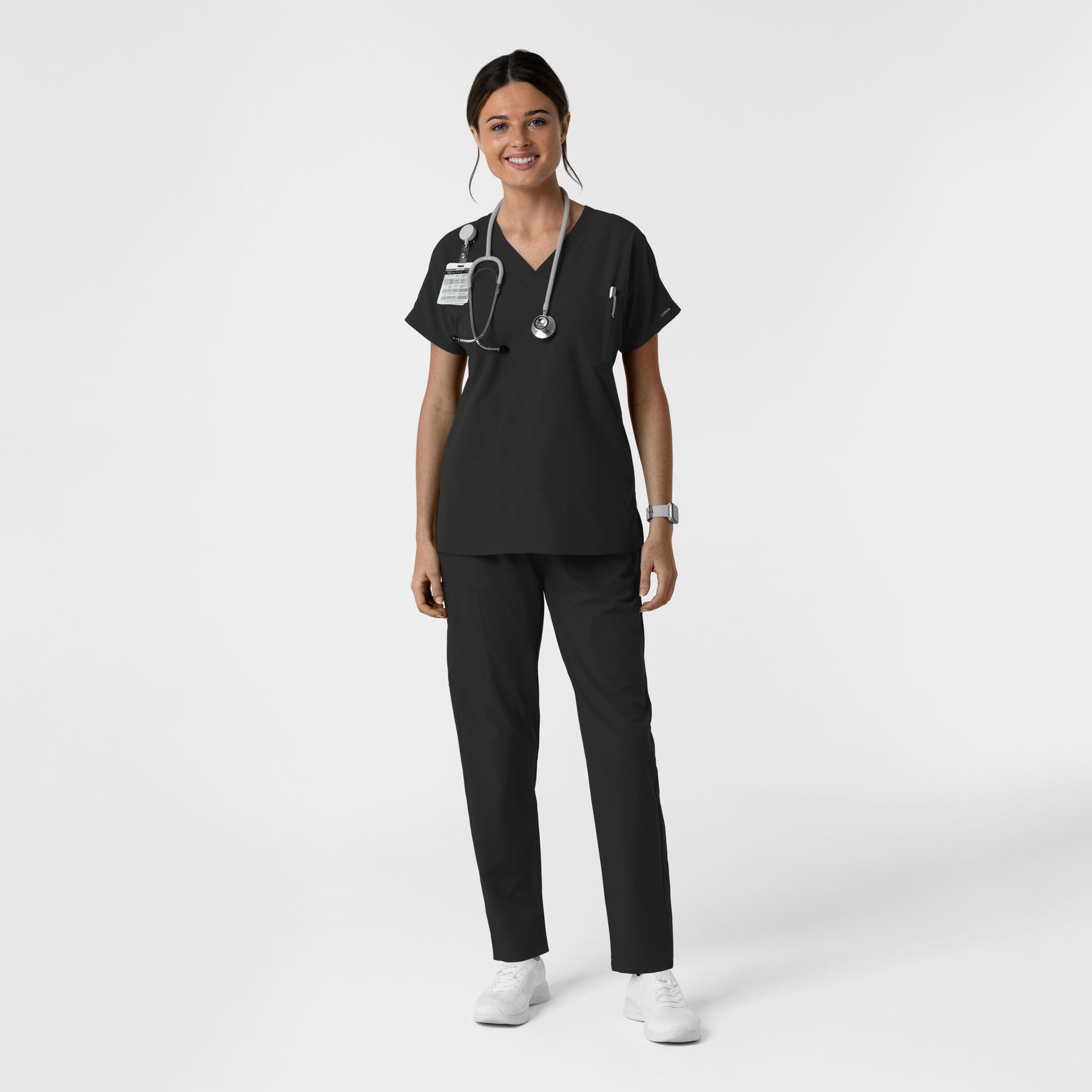 NURTUR Women's Drop Shoulder Tunic Scrub Top - Black scrub set