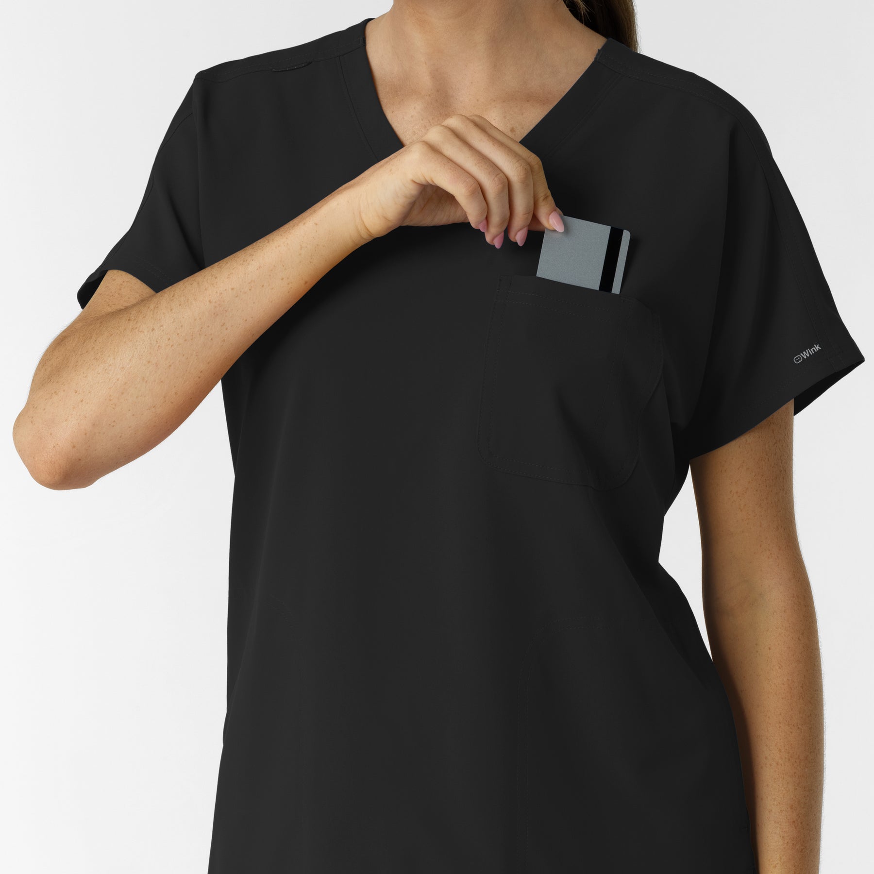NURTUR Women's Drop Shoulder Tunic Scrub Top - Black chest pocket