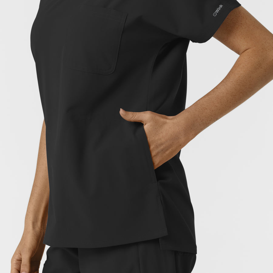 NURTUR Women's Drop Shoulder Tunic Scrub Top - Black side pocket