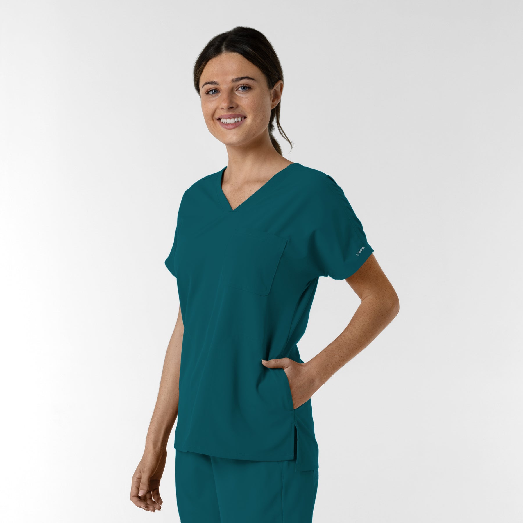 NURTUR Women's Drop Shoulder Tunic Scrub Top - Caribbean side