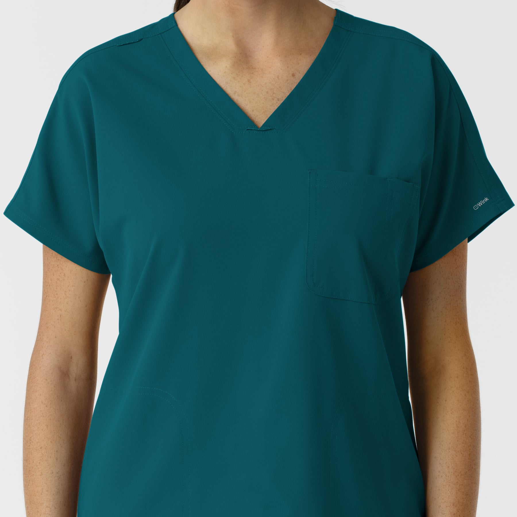 NURTUR Women's Drop Shoulder Tunic Scrub Top - Caribbean neckline