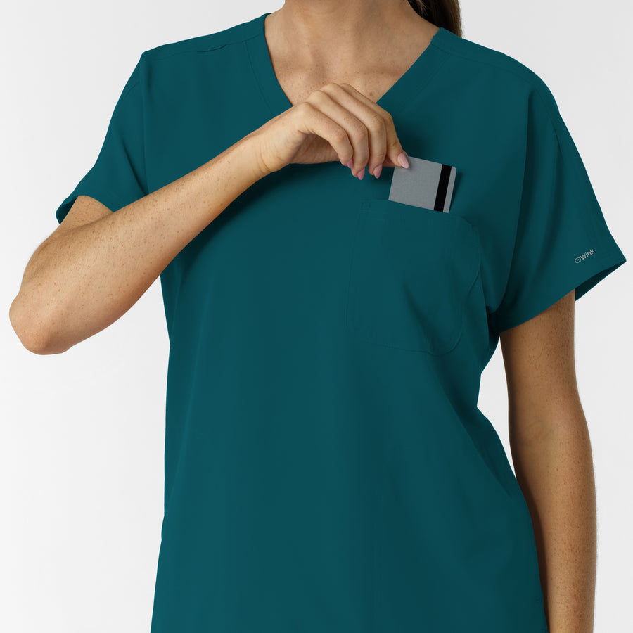 NURTUR Women's Drop Shoulder Tunic Scrub Top - Caribbean chest pocket