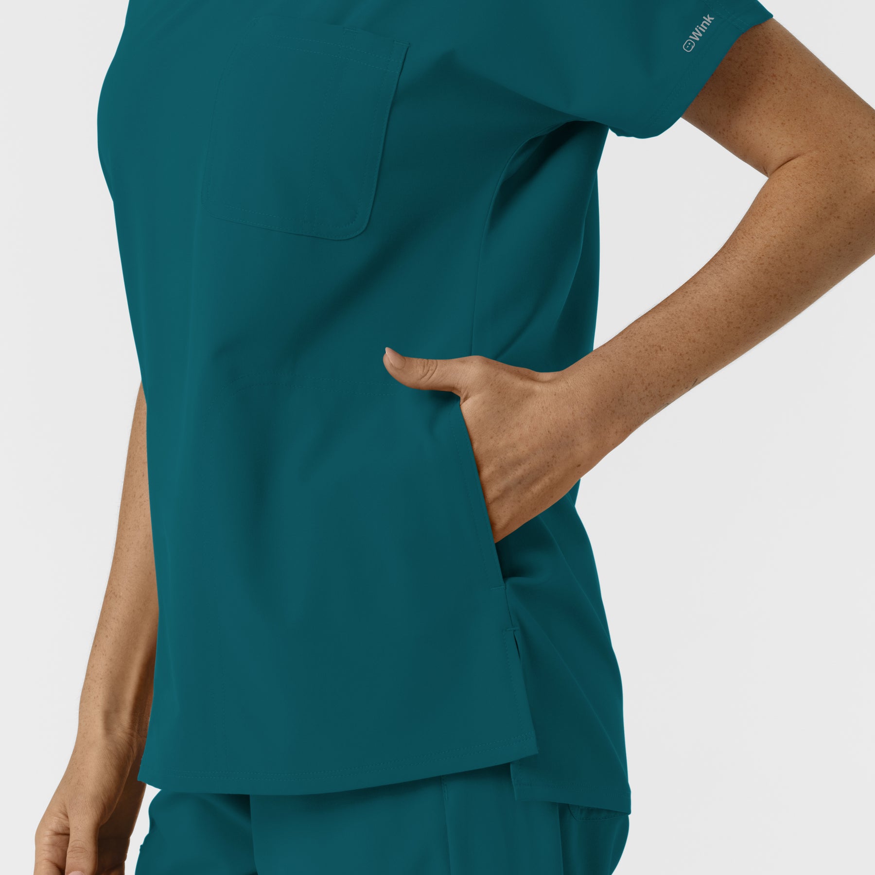 NURTUR Women's Drop Shoulder Tunic Scrub Top - Caribbean side pocket