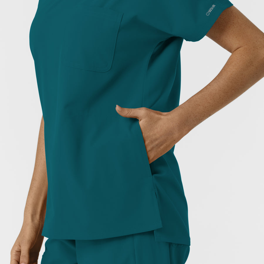 NURTUR Women's Drop Shoulder Tunic Scrub Top - Caribbean side pocket