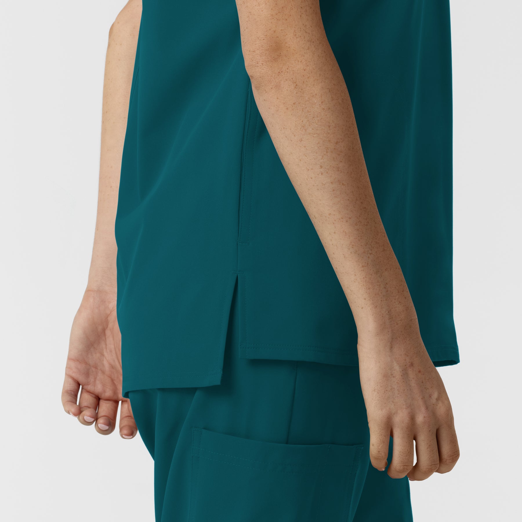 NURTUR Women's Drop Shoulder Tunic Scrub Top - Caribbean side hem vent