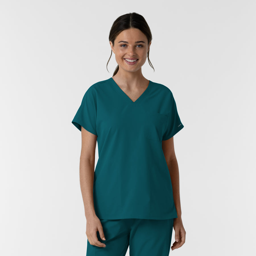 NURTUR Women's Drop Shoulder Tunic Scrub Top - Caribbean