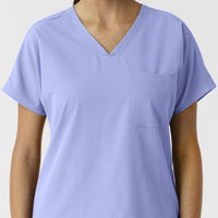 NURTUR Women's Drop Shoulder Tunic Scrub Top Ceil Blue front detail