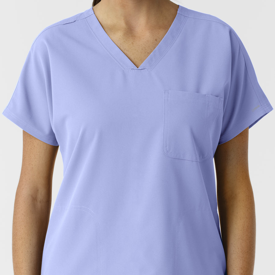 NURTUR Women's Drop Shoulder Tunic Scrub Top Ceil Blue front detail