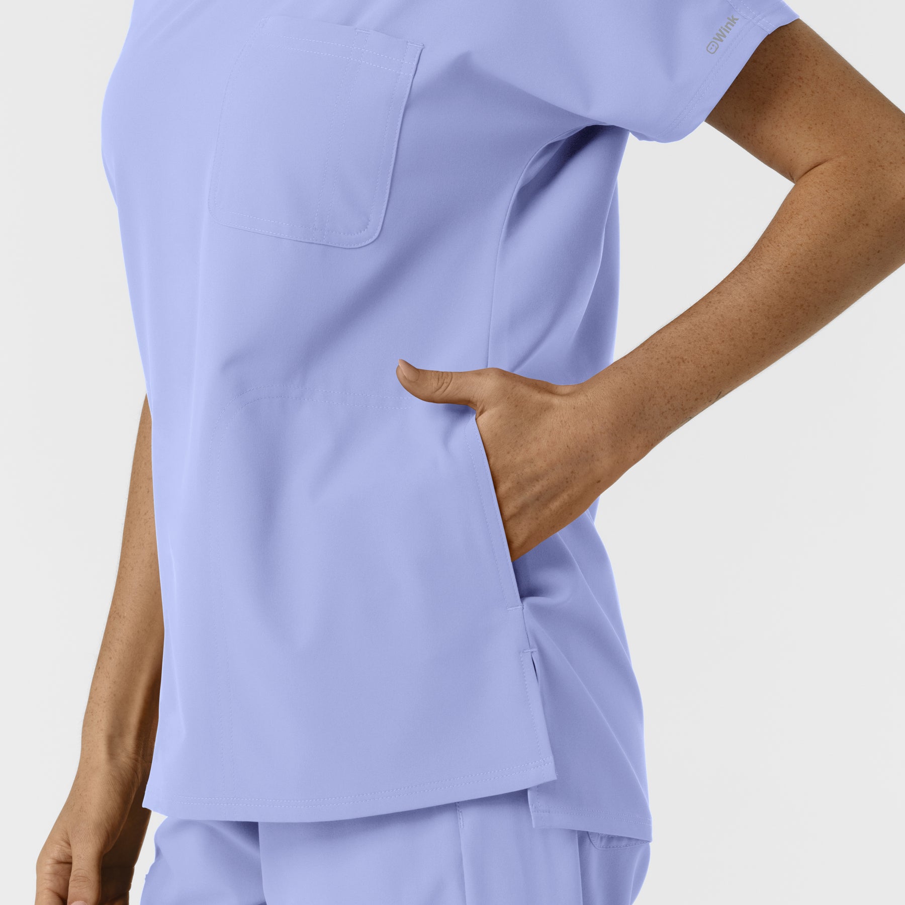 NURTUR Women's Drop Shoulder Tunic Scrub Top Ceil Blue hemline detail