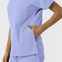 NURTUR Women's Drop Shoulder Tunic Scrub Top Ceil Blue hemline detail