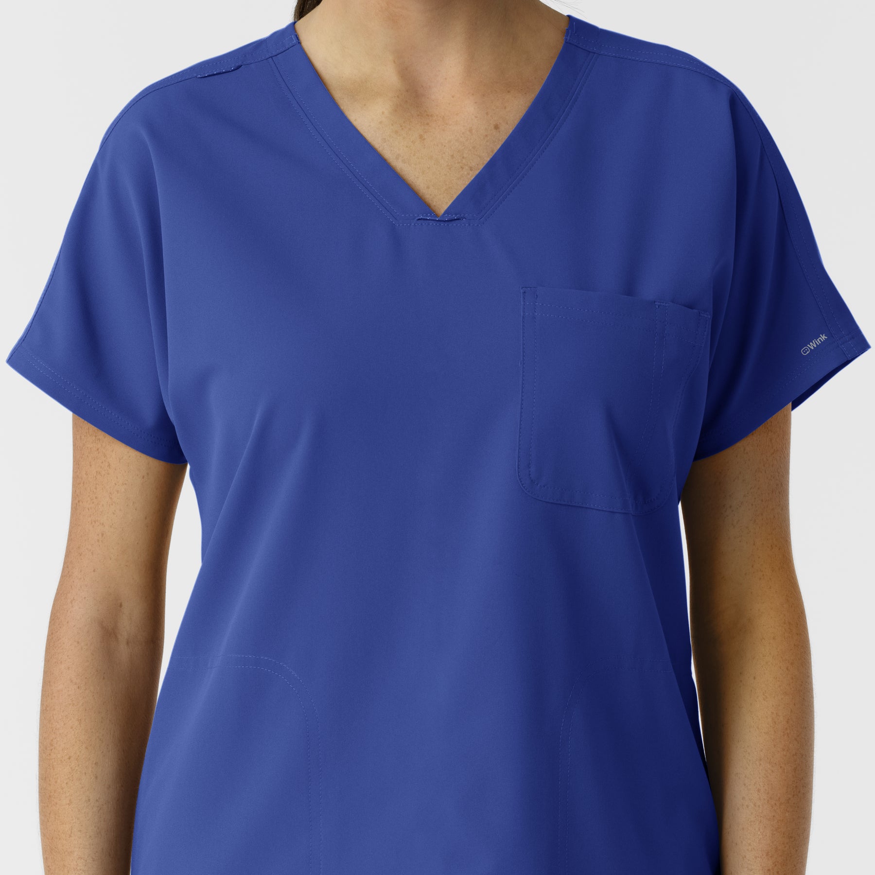 NURTUR Women's Drop Shoulder Tunic Scrub Top - Galaxy Blue neckline