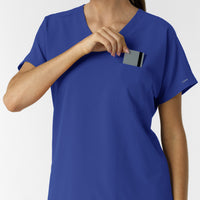 NURTUR Women's Drop Shoulder Tunic Scrub Top - Galaxy Blue chest pocket