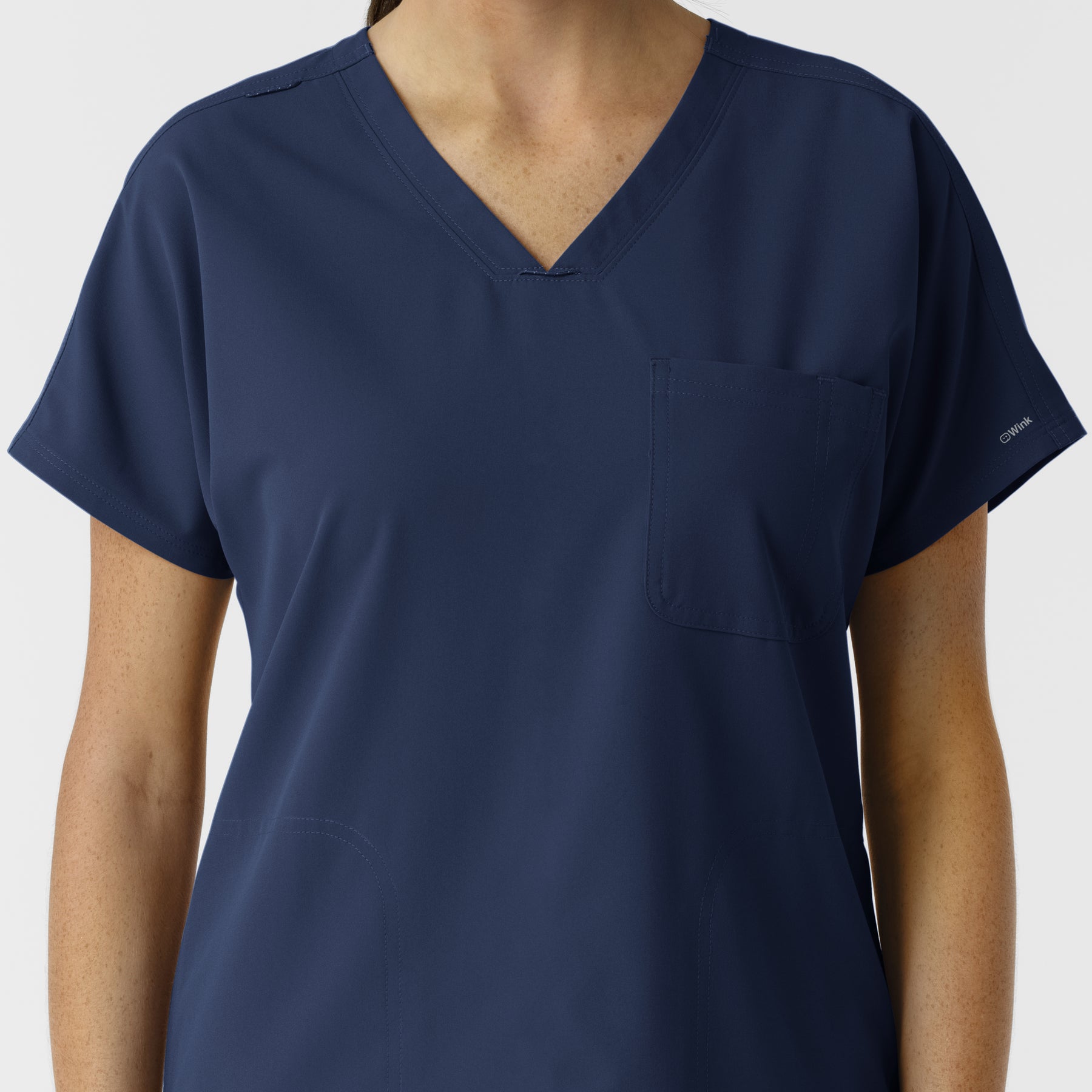 NURTUR Women's Drop Shoulder Tunic Scrub Top - Navy neckline