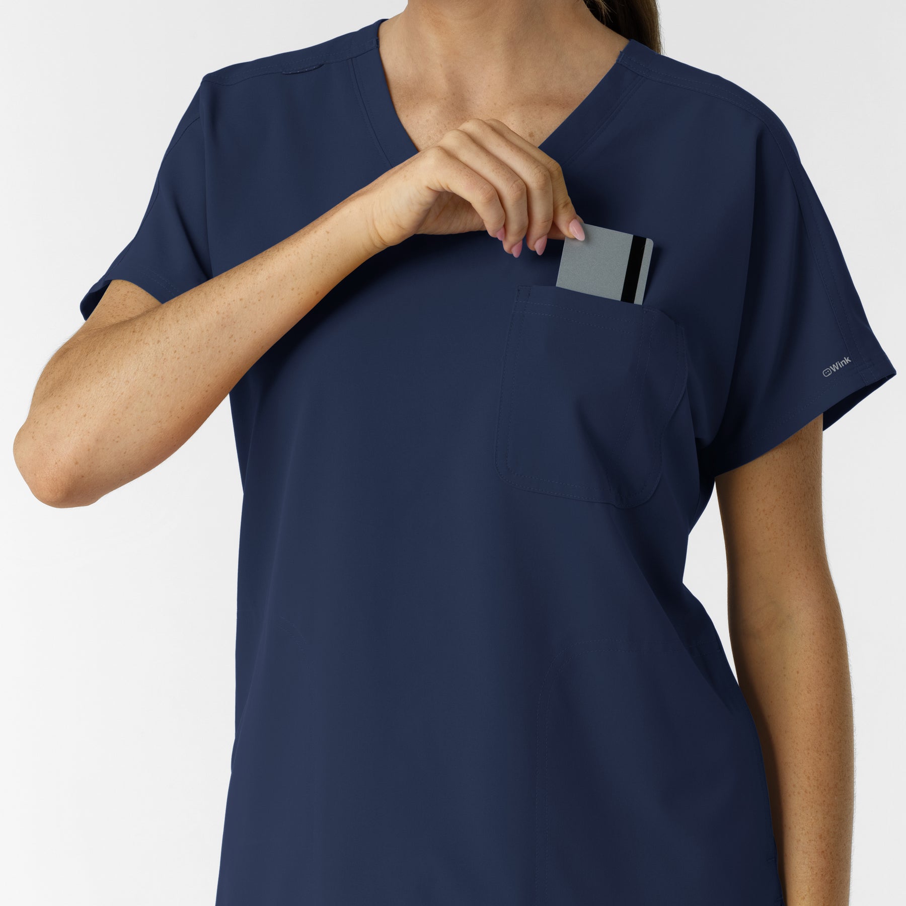 NURTUR Women's Drop Shoulder Tunic Scrub Top - Navy chest pocket