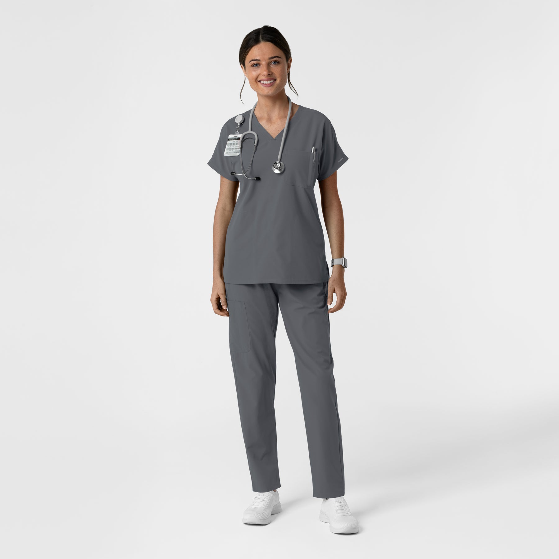 NURTUR Women's Drop Shoulder Tunic Scrub Top - Pewter scrub set