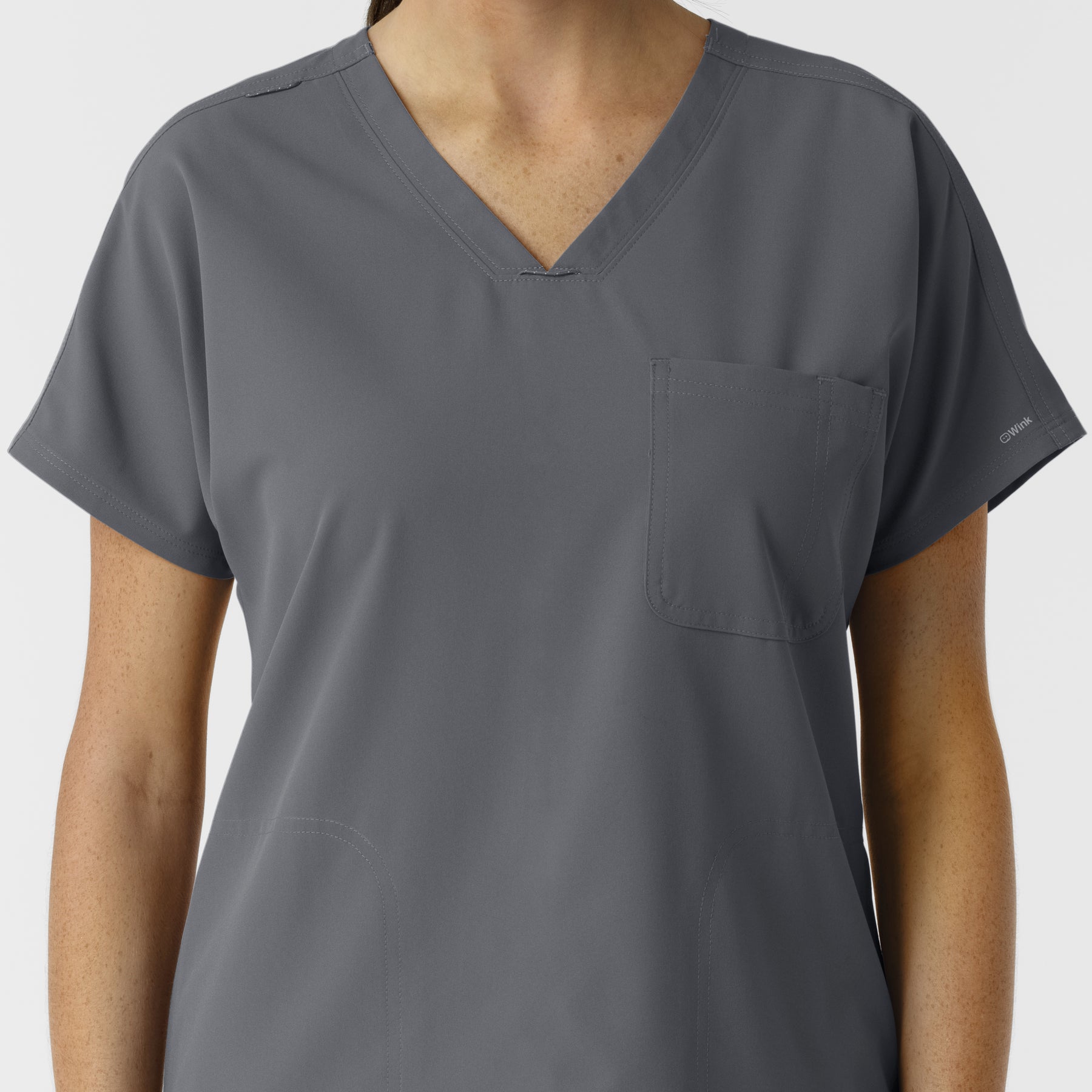 NURTUR Women's Drop Shoulder Tunic Scrub Top - Pewter neckline