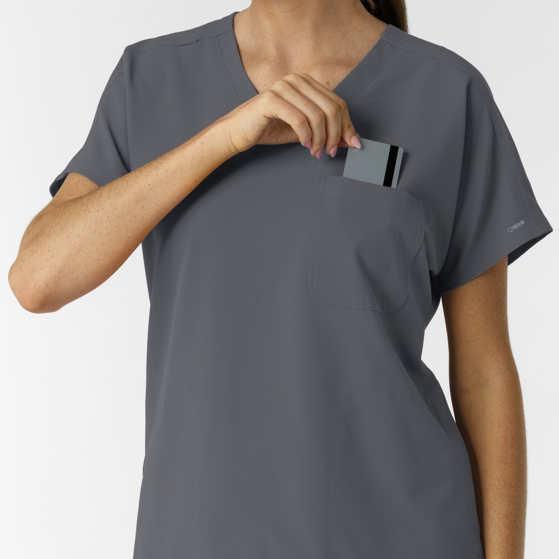 NURTUR Women's Drop Shoulder Tunic Scrub Top - Pewter chest pocket