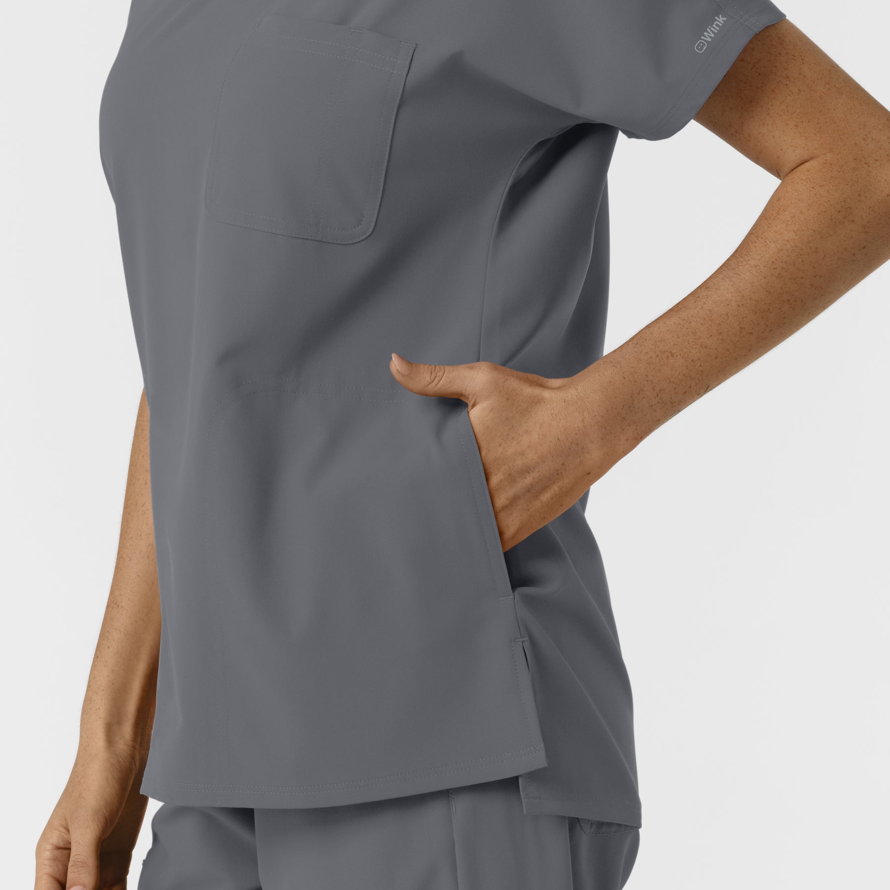 NURTUR Women's Drop Shoulder Tunic Scrub Top - Pewter side pocket