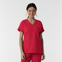 Nurtur Women's Drop Shoulder Tunic Scrub Top - Red