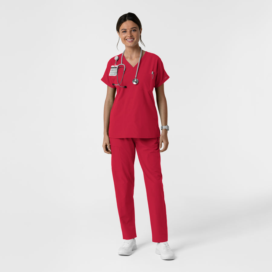 Nurtur Women's Drop Shoulder Tunic Scrub Top - Red