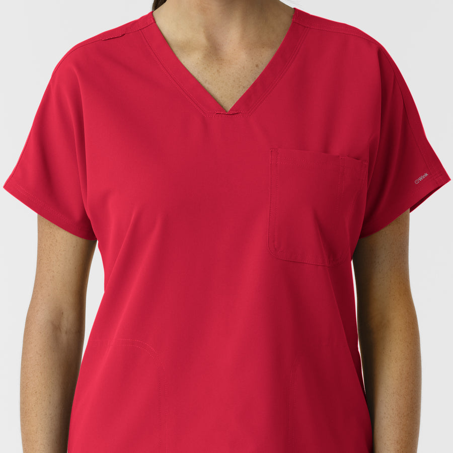 Nurtur Women's Drop Shoulder Tunic Scrub Top - Red