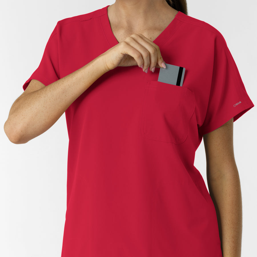 Nurtur Women's Drop Shoulder Tunic Scrub Top - Red