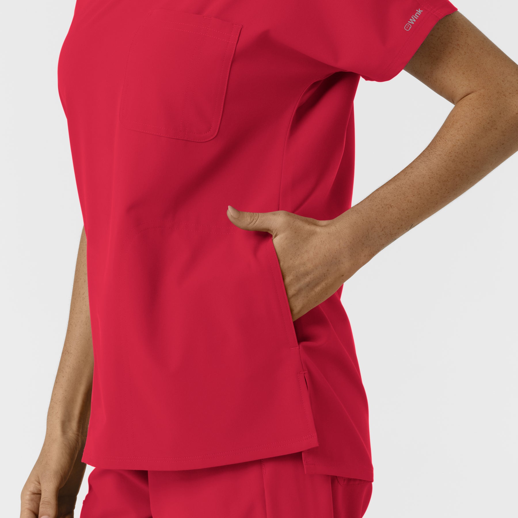 Nurtur Women's Drop Shoulder Tunic Scrub Top - Red