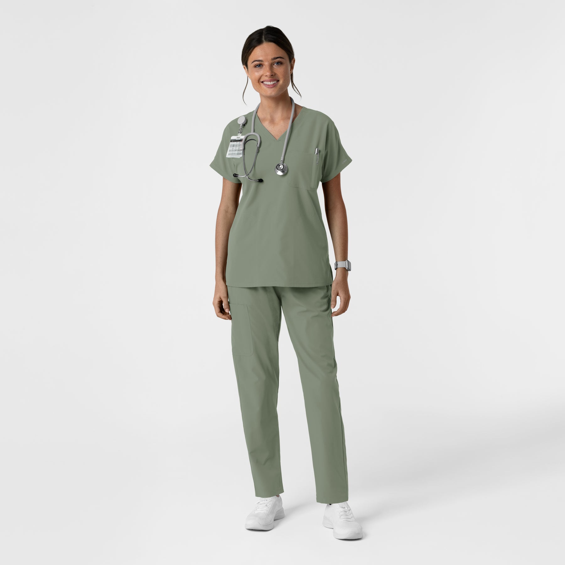 NURTUR Women's Drop Shoulder Tunic Scrub Top - Sage scrub set