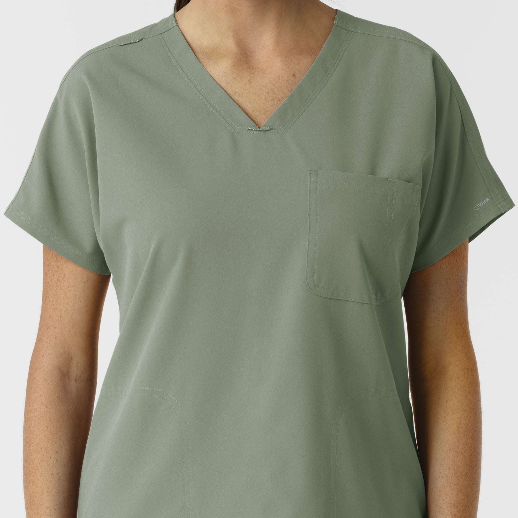 NURTUR Women's Drop Shoulder Tunic Scrub Top - Sage neckline