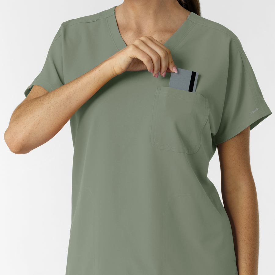 NURTUR Women's Drop Shoulder Tunic Scrub Top - Sage chest pocket