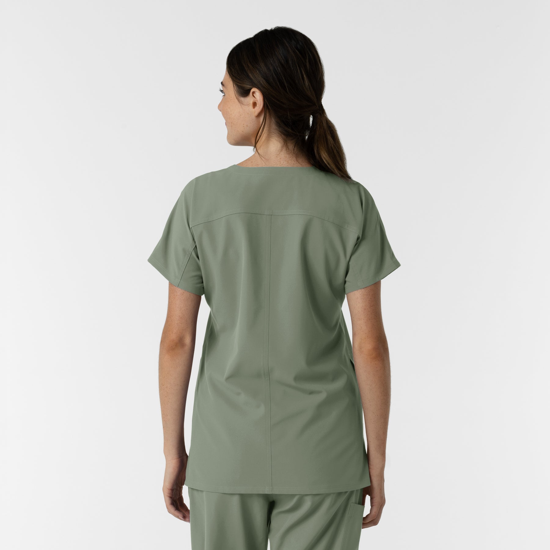 NURTUR Women's Drop Shoulder Tunic Scrub Top Sage back view