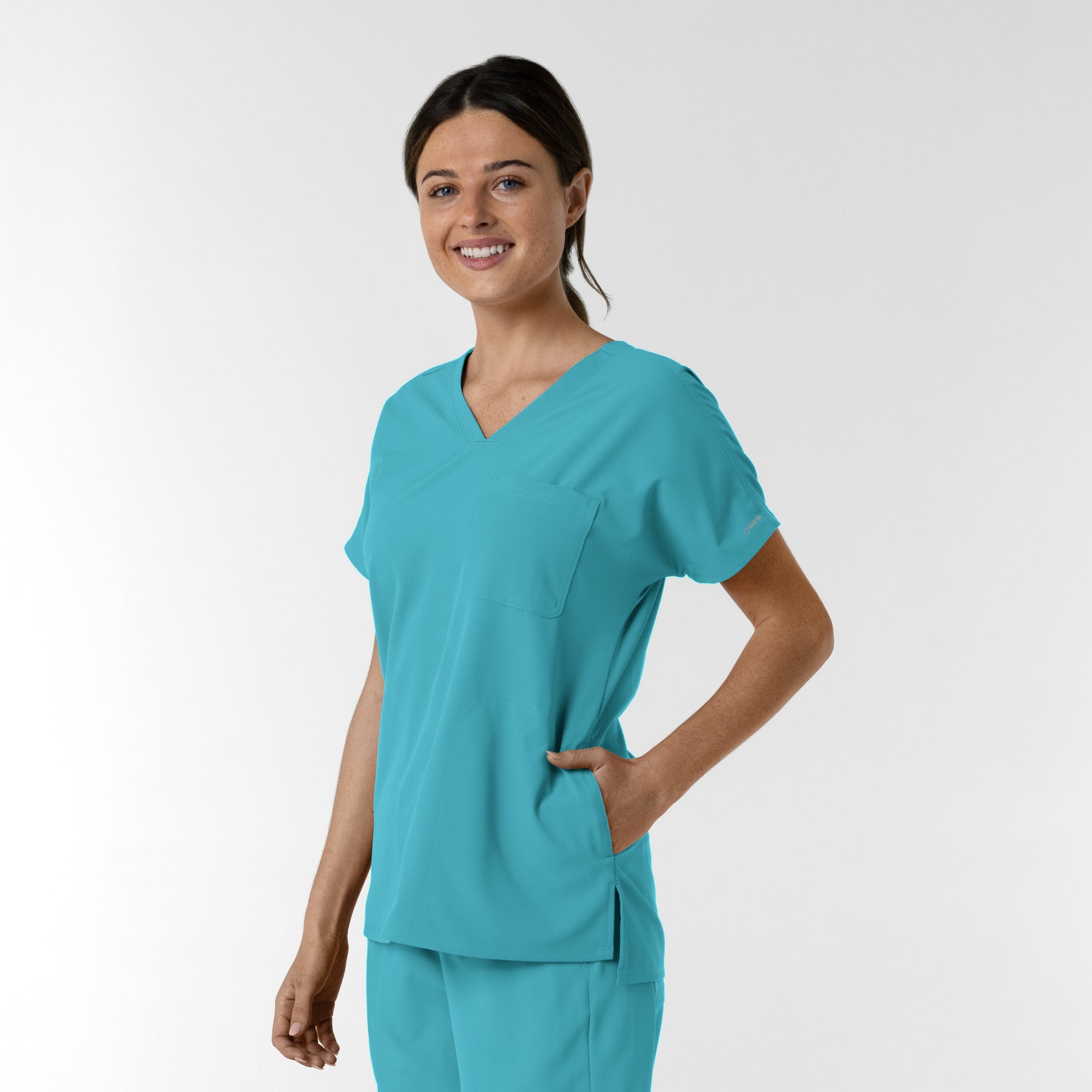 Nurtur Women's Drop Shoulder Tunic Scrub Top - Teal Blue