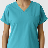 Nurtur Women's Drop Shoulder Tunic Scrub Top - Teal Blue