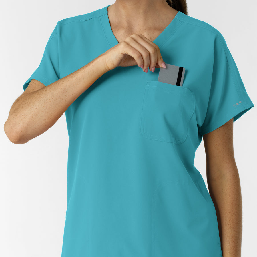 Nurtur Women's Drop Shoulder Tunic Scrub Top - Teal Blue