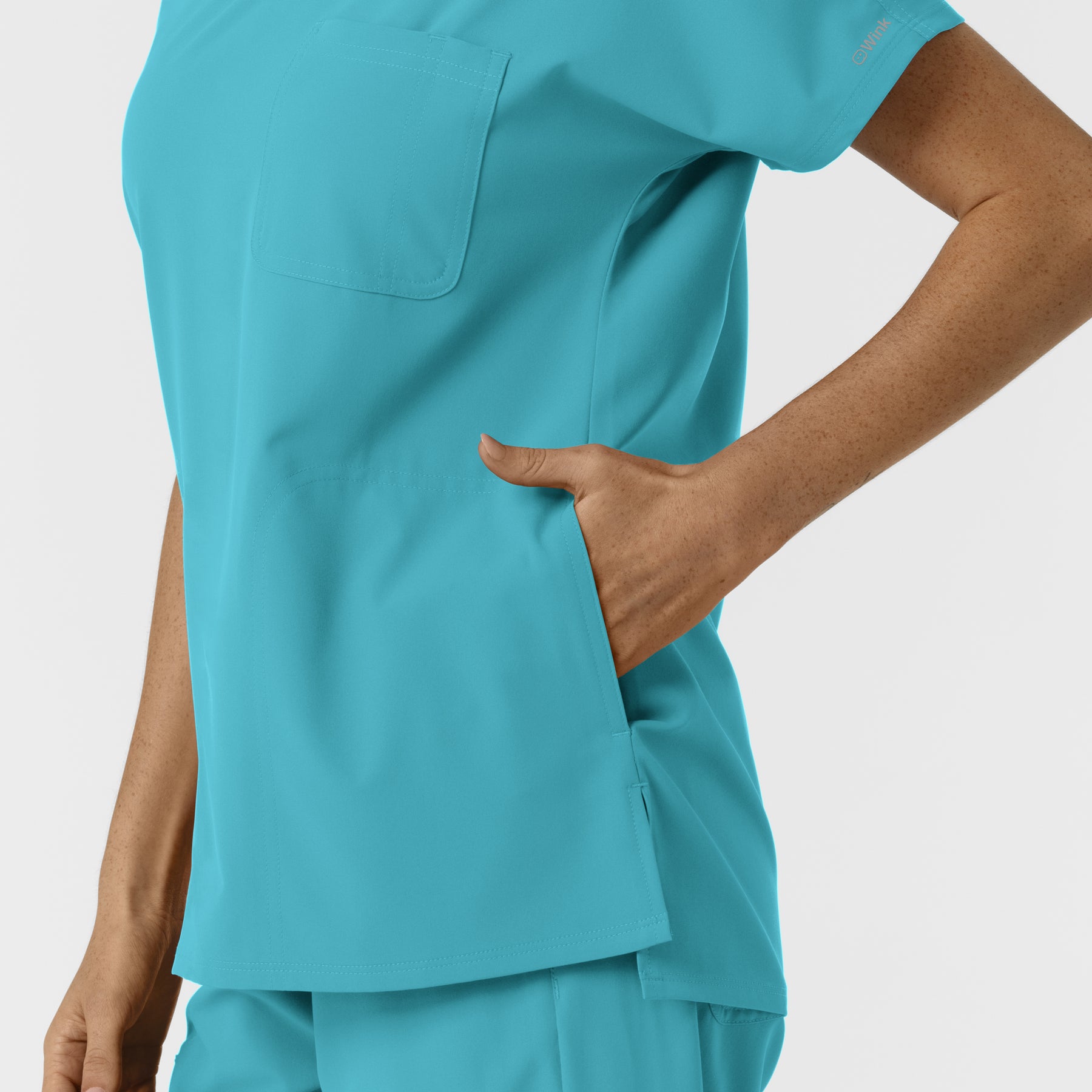 Nurtur Women's Drop Shoulder Tunic Scrub Top - Teal Blue