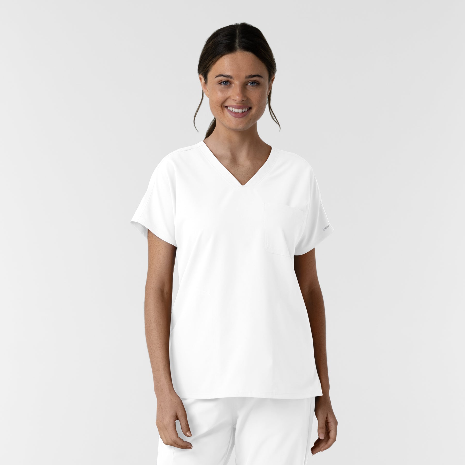 NURTUR Women's Drop Shoulder Tunic Scrub Top - White