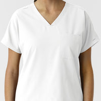 NURTUR Women's Drop Shoulder Tunic Scrub Top - White neckline