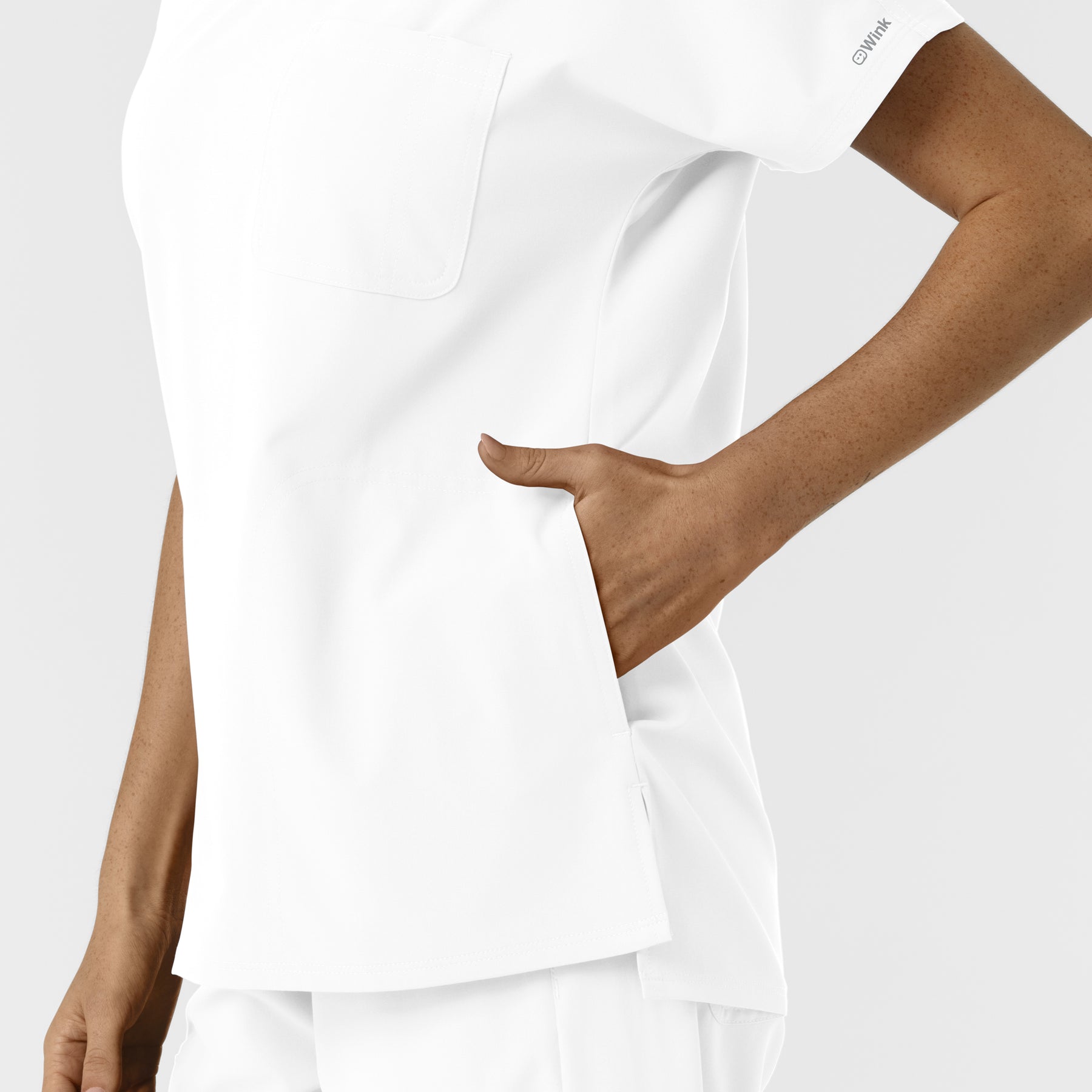 NURTUR Women's Drop Shoulder Tunic Scrub Top - White side pocket
