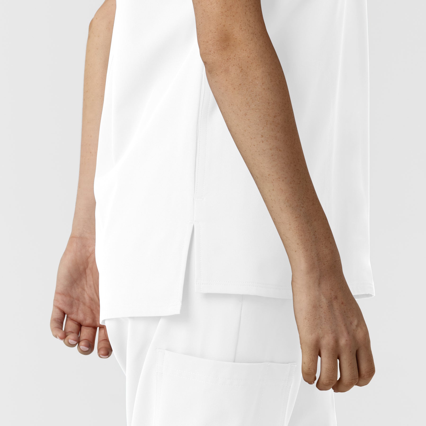 NURTUR Women's Drop Shoulder Tunic Scrub Top - White side hem vent