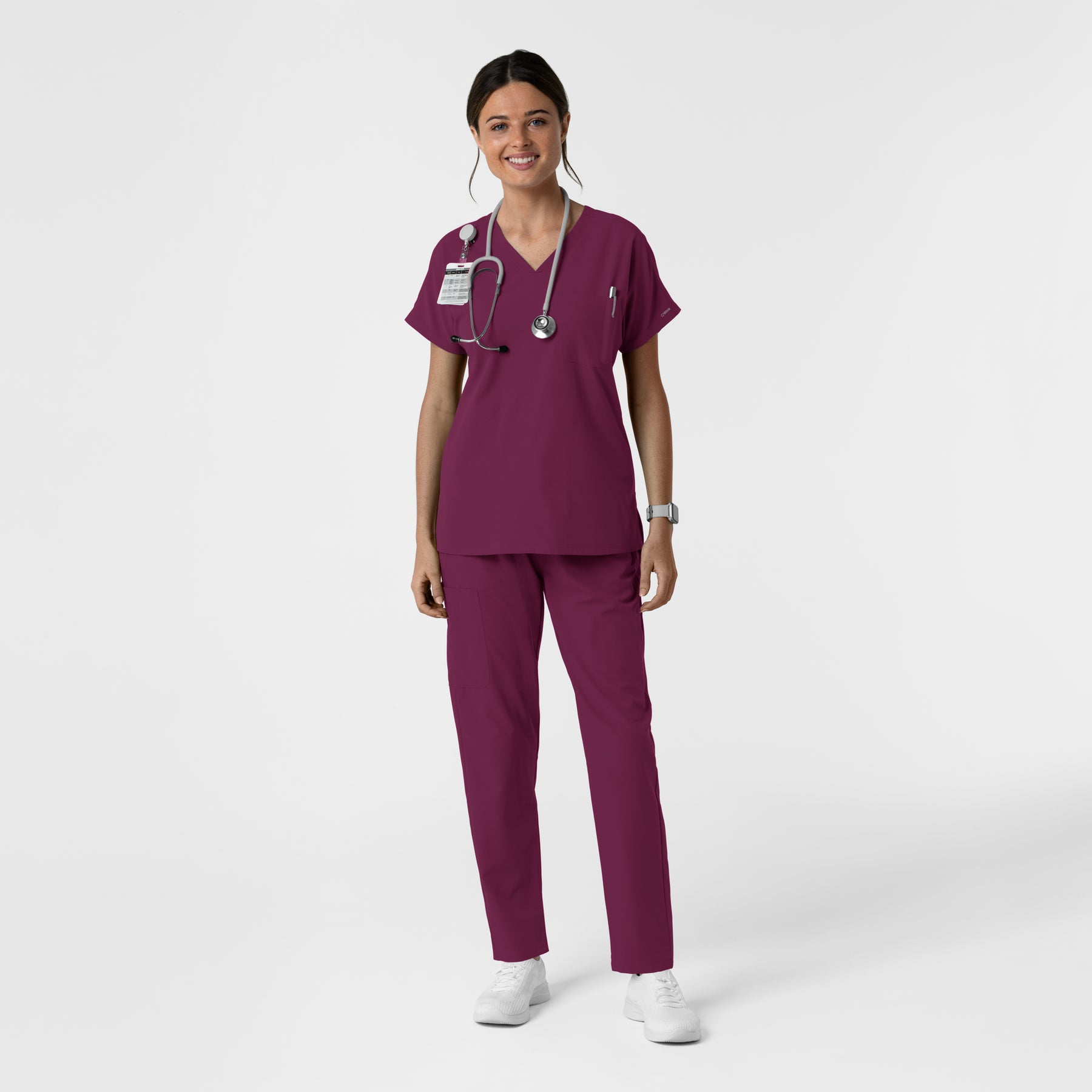NURTUR Women's Drop Shoulder Tunic Scrub Top - Wine scrub set