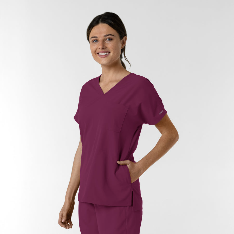 NURTUR Women's Drop Shoulder Tunic Scrub Top - Wine side