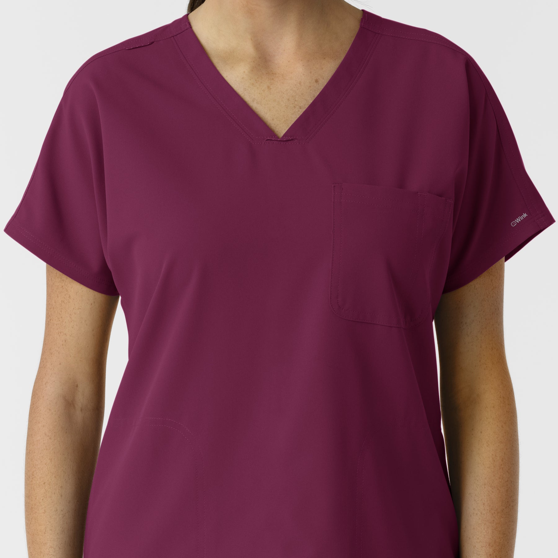 NURTUR Women's Drop Shoulder Tunic Scrub Top - Wine neckline