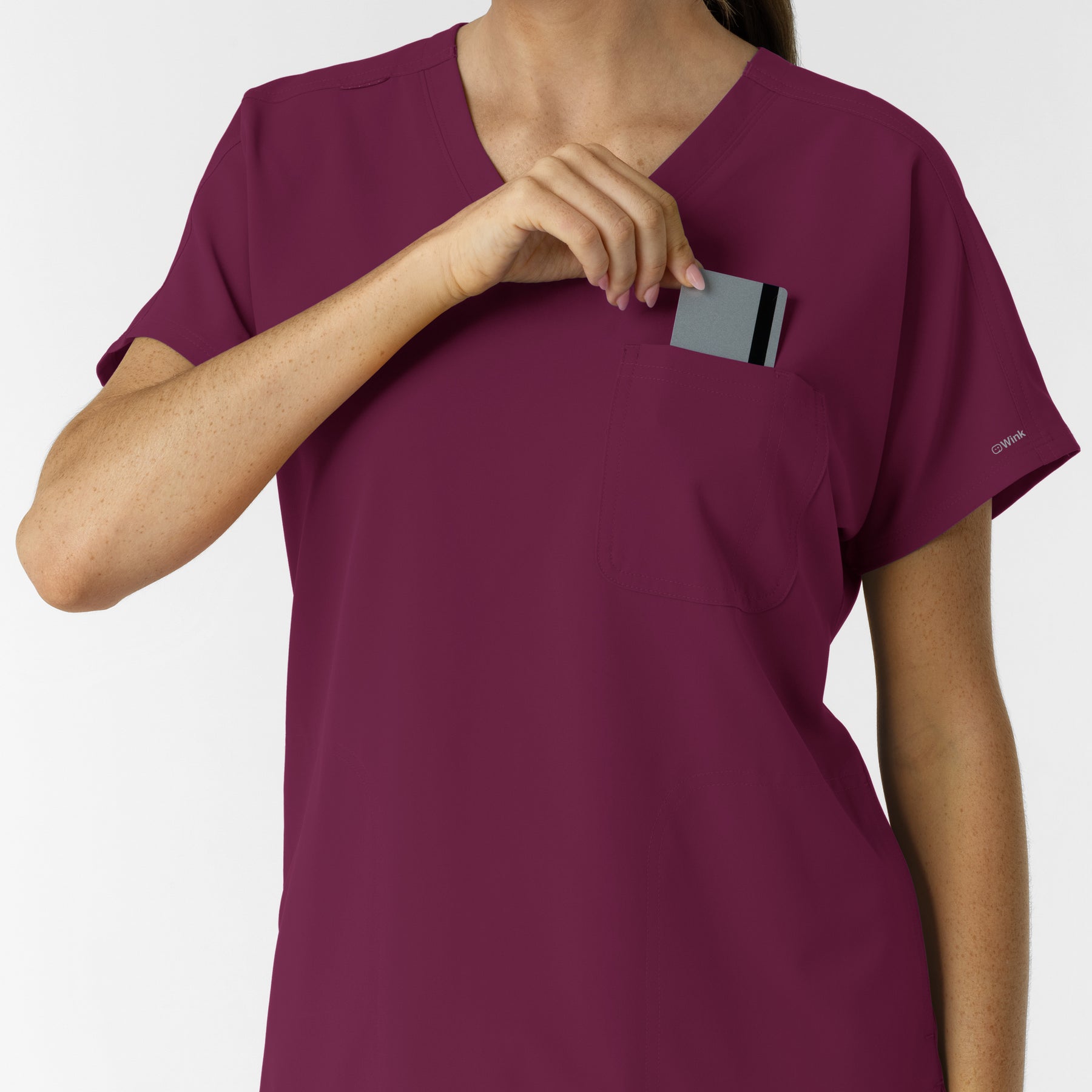 NURTUR Women's Drop Shoulder Tunic Scrub Top - Wine chest pocket