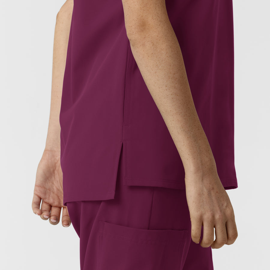 NURTUR Women's Drop Shoulder Tunic Scrub Top - Wine side hem vent