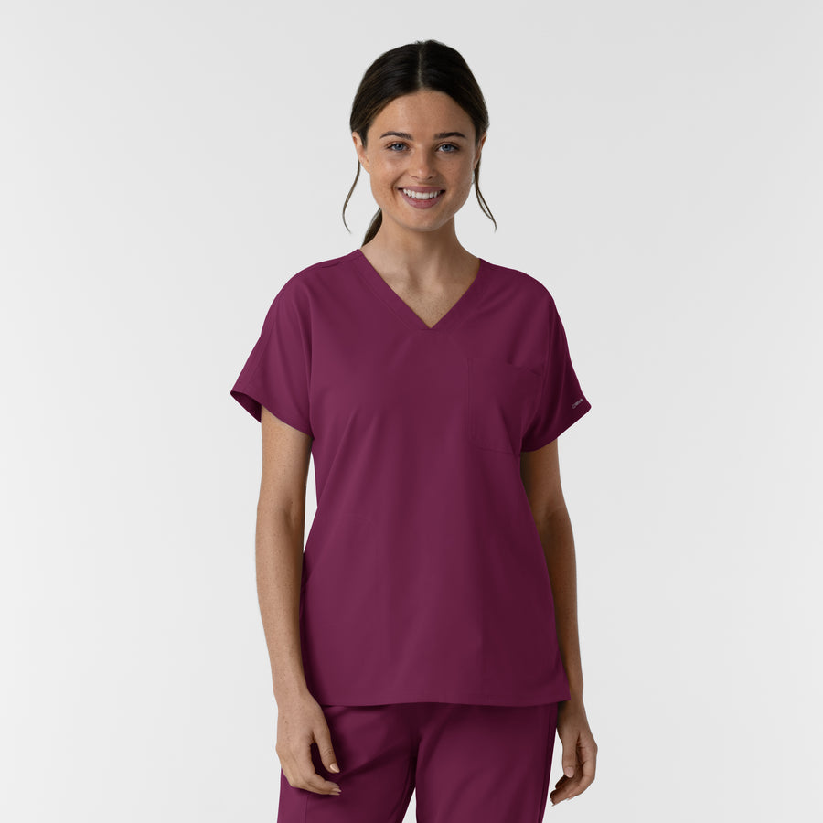 NURTUR Women's Drop Shoulder Tunic Scrub Top - Wine